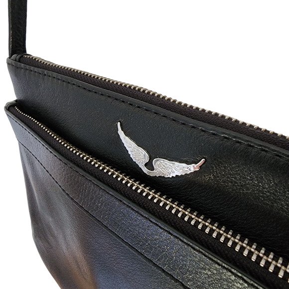 NWT Zadig & Voltaire Crossbody Bag Black Leather Stella Wings Zipper Shoulder - Picture 11 of 16